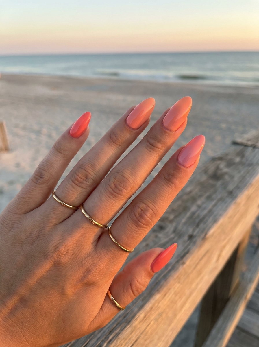 Sunset Ombre Beach Nails als Beachy Nails Inspiration 2026